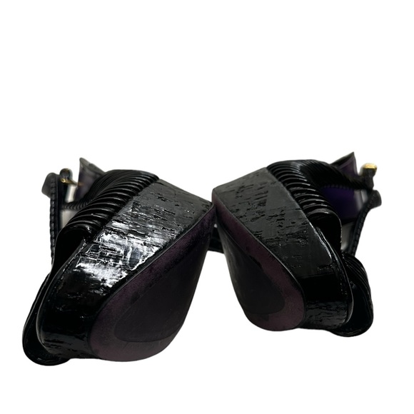 Miu Miu Prada Black Pleated Leather Peep Toe Platform Slingback Heels size37 - Picture 14 of 16